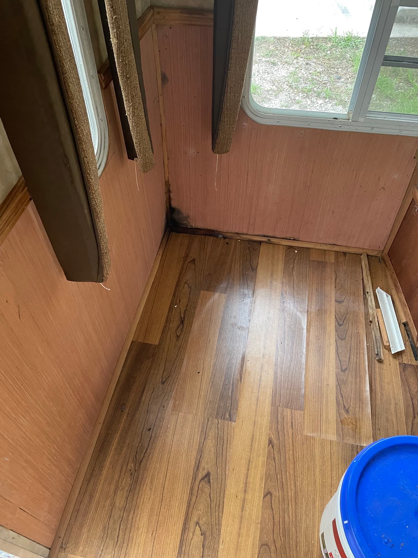 RV interior with water damage