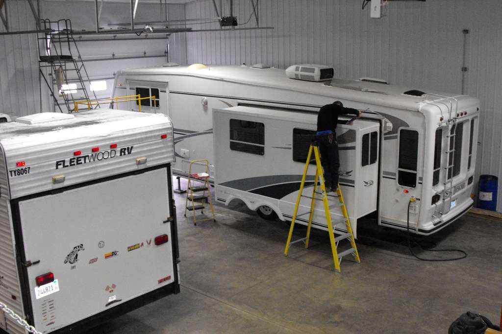Mobile RV repair in a workshop setting